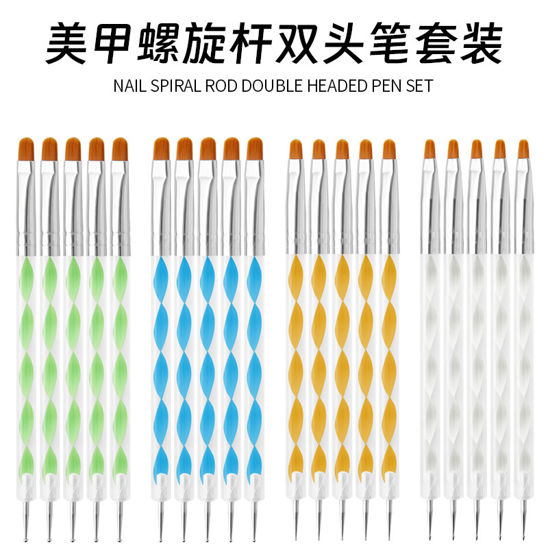 5-Piece Set of Dual-Ended Dotting Pens, Acrylic Nail Brush Set, Nail Art Brushes, Phototherapy Pens, Supplied by the Manufacturer