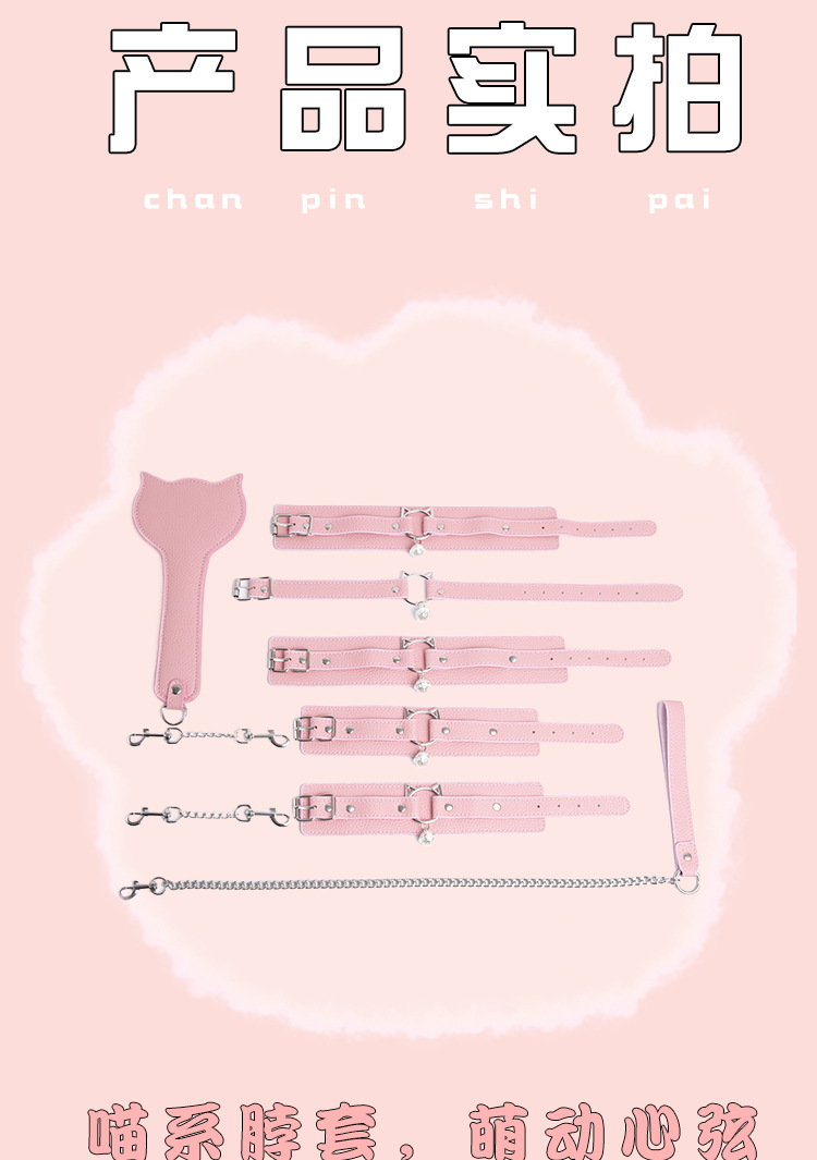 SM Sweetheart Cat Five-Piece Bondage Set with Metal and Leather Restraints in Pink — detail image 29