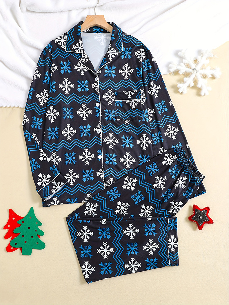 Año Nuevo europeo y americano traje de pijama entre padres e hijos seda artificial Primavera y otoño decoración del hogar completo Navidad Nuevo Hogar desgaste de dos piezas de invierno