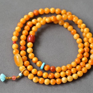 Natural old beeswax Three-Circle Bracelet full of honey chicken oil yellow old wax with raw turquoise South red size 5.4mm