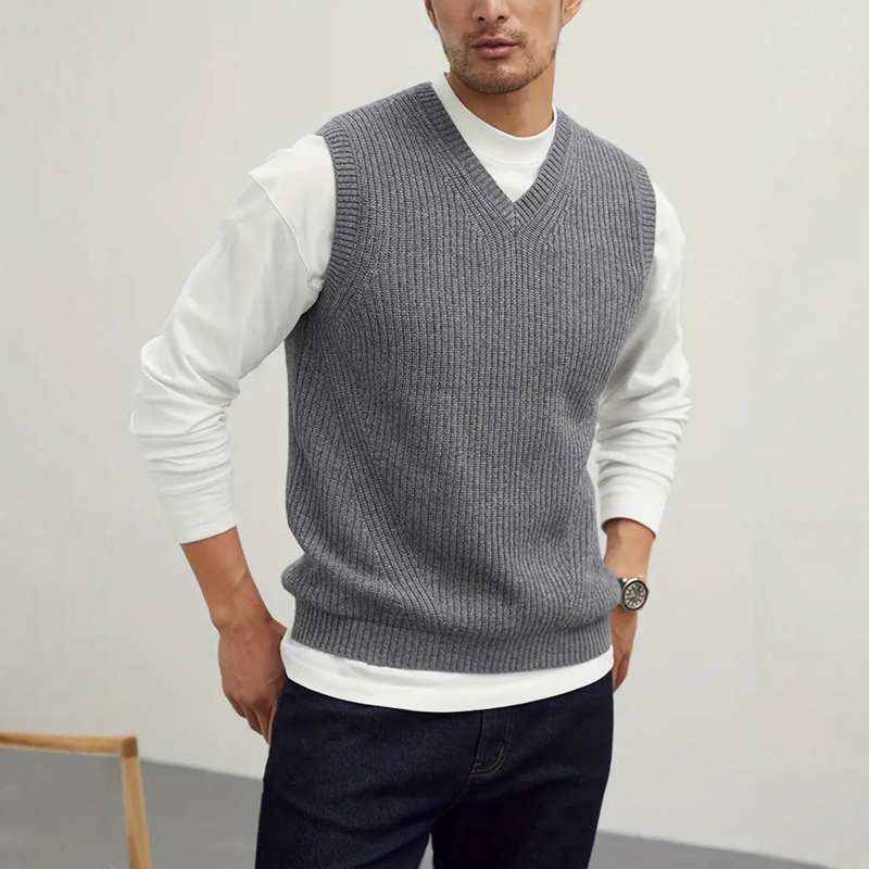 Simple Sleeveless Knit Vest for Men, College Style V-Neck Sweater Vest, Trendy Youth Sweater Vest Simple Sleeveless Knit Vest for Men, College Style V-Neck Sweater Vest, Trendy Youth Sweater Vest