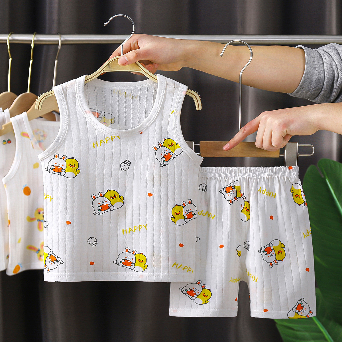 2024 nuevos niños chaleco traje de verano algodón niños sin mangas niñas pantalones cortos ropa de algodón traje de bebé