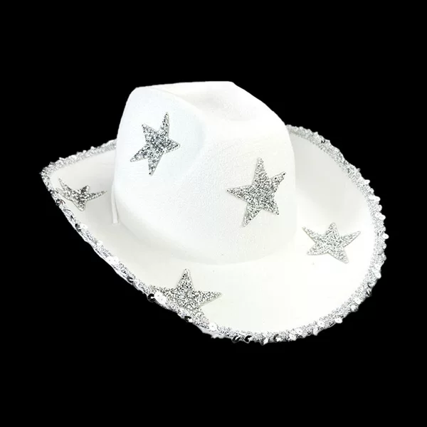 Amazon Pink Silver Edge Five-pointed Star Western Cowboy Hat Halloween Party Flash Diamond Five-pointed Star Cowboy Hat