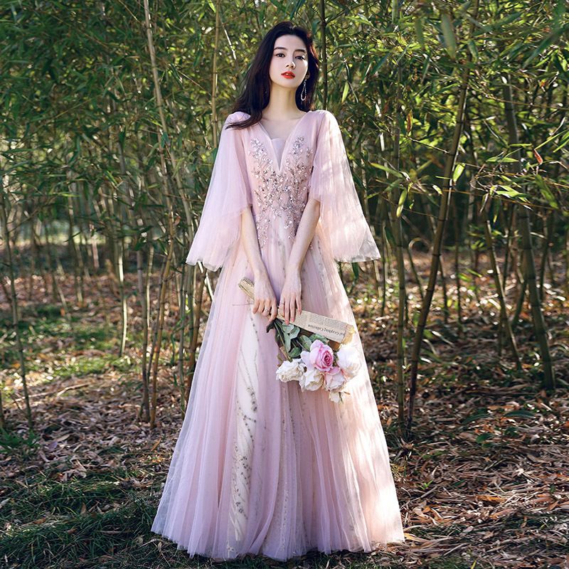 High-end evening dress female socialite banquet art examination performance plus size fat mm200 kg thin noble fairy temperament bridesmaid