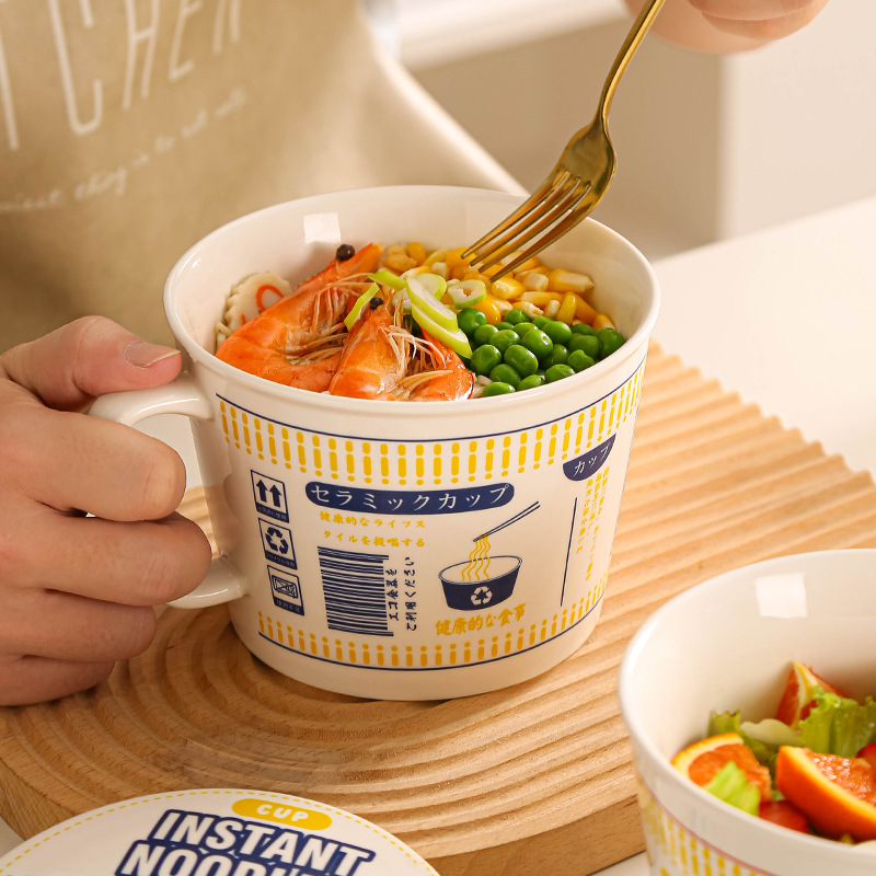 Tazón de fideos instantáneos de estilo japonés horno de microondas disponible Internet celebridad Wordy tazón de polvo de Caracol dormitorio de estudiantes taza de fideos instantáneos cerámica lindo