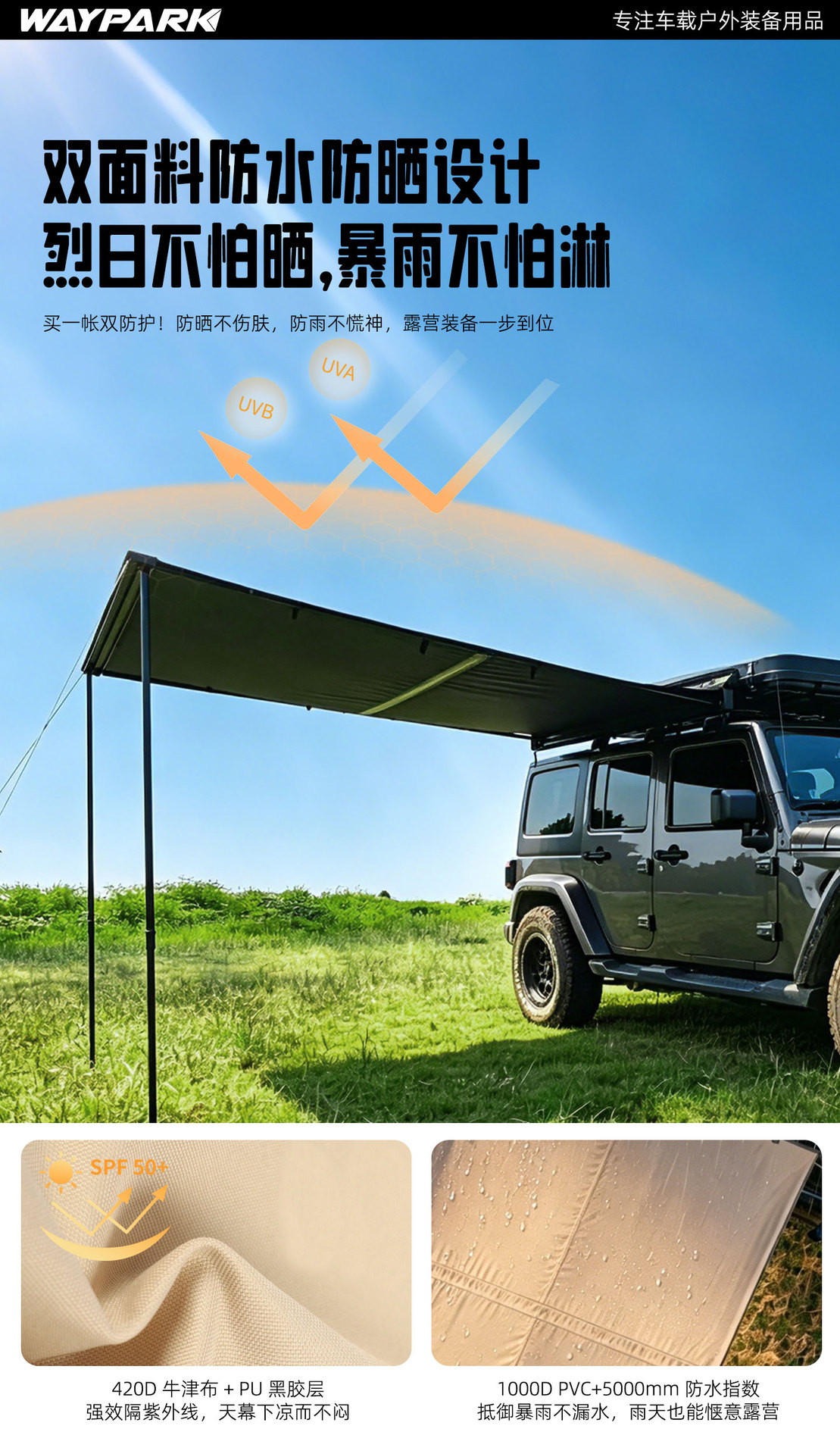 Car Side Canopy Abs Hard Shell Side Tent Quick-Open Black Vinyl Canopy Camping Suv Sunshade Tent