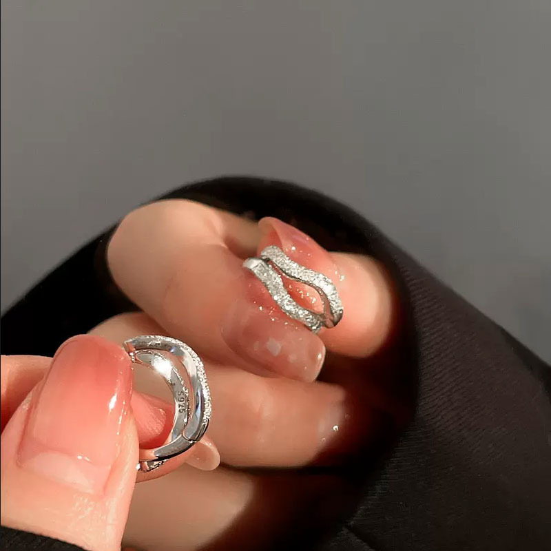 s925純銀細閃波浪耳環女ins冷淡風小眾設計簡約波光粼粼素圈耳扣