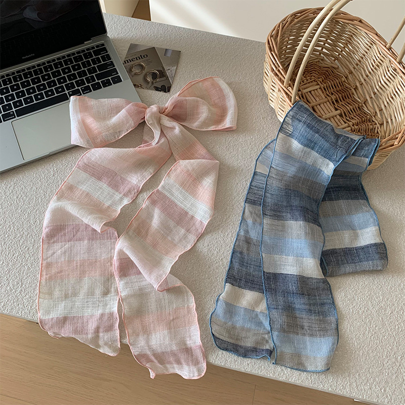 Pañuelo de seda, banda larga, sensación premium, nuevo estilo, personalidad retro coreana, protección para el cuello, bufanda a rayas, pañuelo de temperamento, banda para el cabello