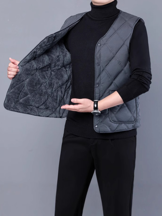 Papá de hombre de mediana edad, chaleco de algodón y chaleco de terciopelo, hombro en V, abrazadera de caballo, negocio, grosor, combinación