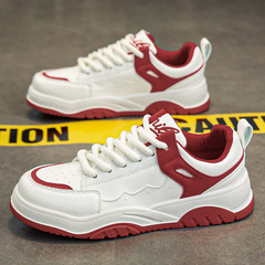 小白鞋男春季潮牌酒紅色麵包鞋2024新款小眾板鞋百搭休閒運動潮鞋