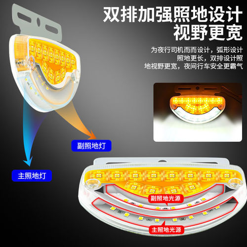 24V大货车边灯侧灯防水倒车灯挂车LED超亮照地防水示宽灯腰灯强光