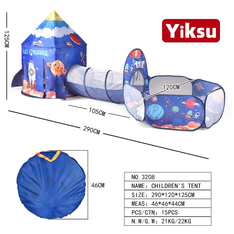 Игровой шатер (Yiksu) Трёхвone: палатка, тоннель и батут с шариками, детский домик, складной комплект