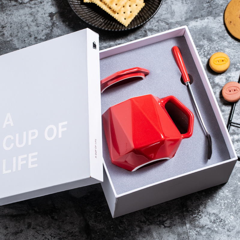 Taza de cerámica geométrica Taza poligonal Taza de agua Taza de café Taza de desayuno LOGO tallado