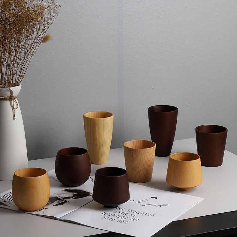 Fábrica directa creativa taza de té chino cilíndrico práctico taza de madera anti-escaldado taza de madera al por mayor gran cantidad de descuento