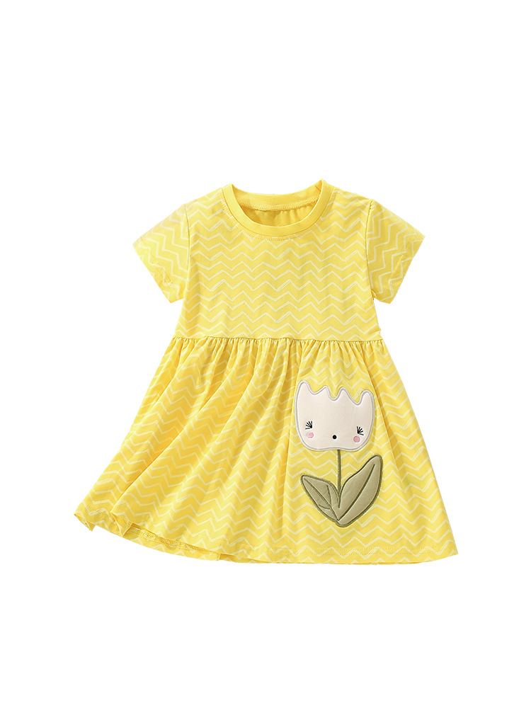 Falda de niña malwee transfronteriza verano cuello redondo manga corta nuevo vestido de niña de estilo occidental para niños pequeños y medianos europeos y americanos