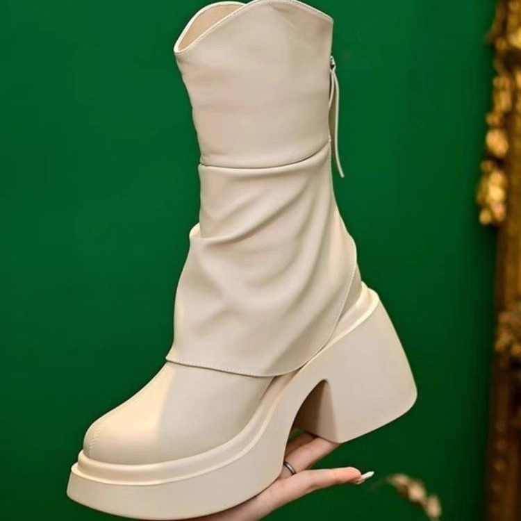 2025 Autumn and Winter New Fashion Boots British Style Lady Slim Martin Boots Thick Heel Thick Sole Slim Boots Mid-Calf Women's Boots