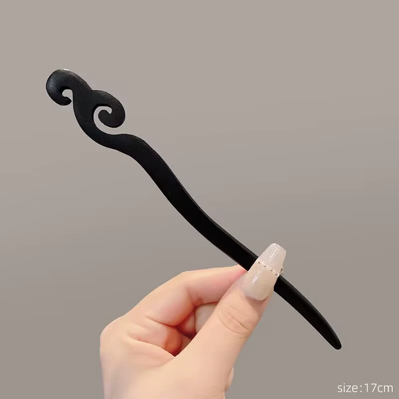 Chinese-style Hairpin, Ebony Sandalwood, 20 cm, Modern Elegant Floral Design