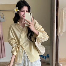 韩国法式气质蕾丝边衬衫2025新款女韩版设计感小众侧绑带小衫衬衣