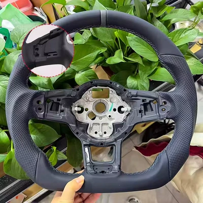 Suitable for Volkswagen Golf 7 7.5 GTI MK7, genuine leather steering wheel with sporty design (Steering wheel) - sports-semi-perforated-mesh-with-blue-lines-gray-leather-with-alignment-strap-and-pick-hole