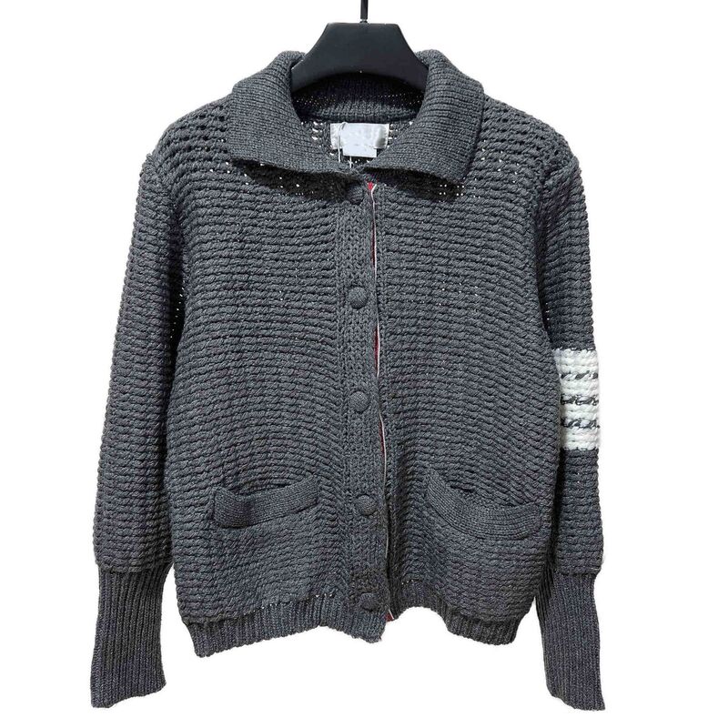 Cross-Border Supply Women's Tb Heavy-Duty Thick Knit Yarn-Dyed Arm Three-Stripe Cardigan Jacket Warm