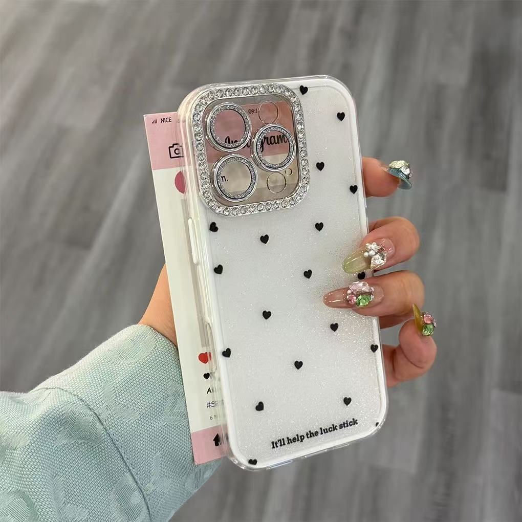 Custodia con cuore glitterato adatta per iPhone 16, 14, 15 Pro Max con protezione per l'obiettivo, 13 antiurto, 12_voghion.com