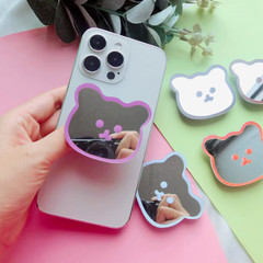 卡通小熊亞克力鏡面手機氣囊支架可愛彩繪伸縮便攜補妝鏡子摺疊