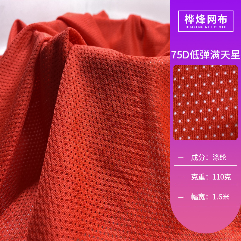 75D低弹满天星网布全涤纶速干针织网眼布运动服装瑜伽服透气面料