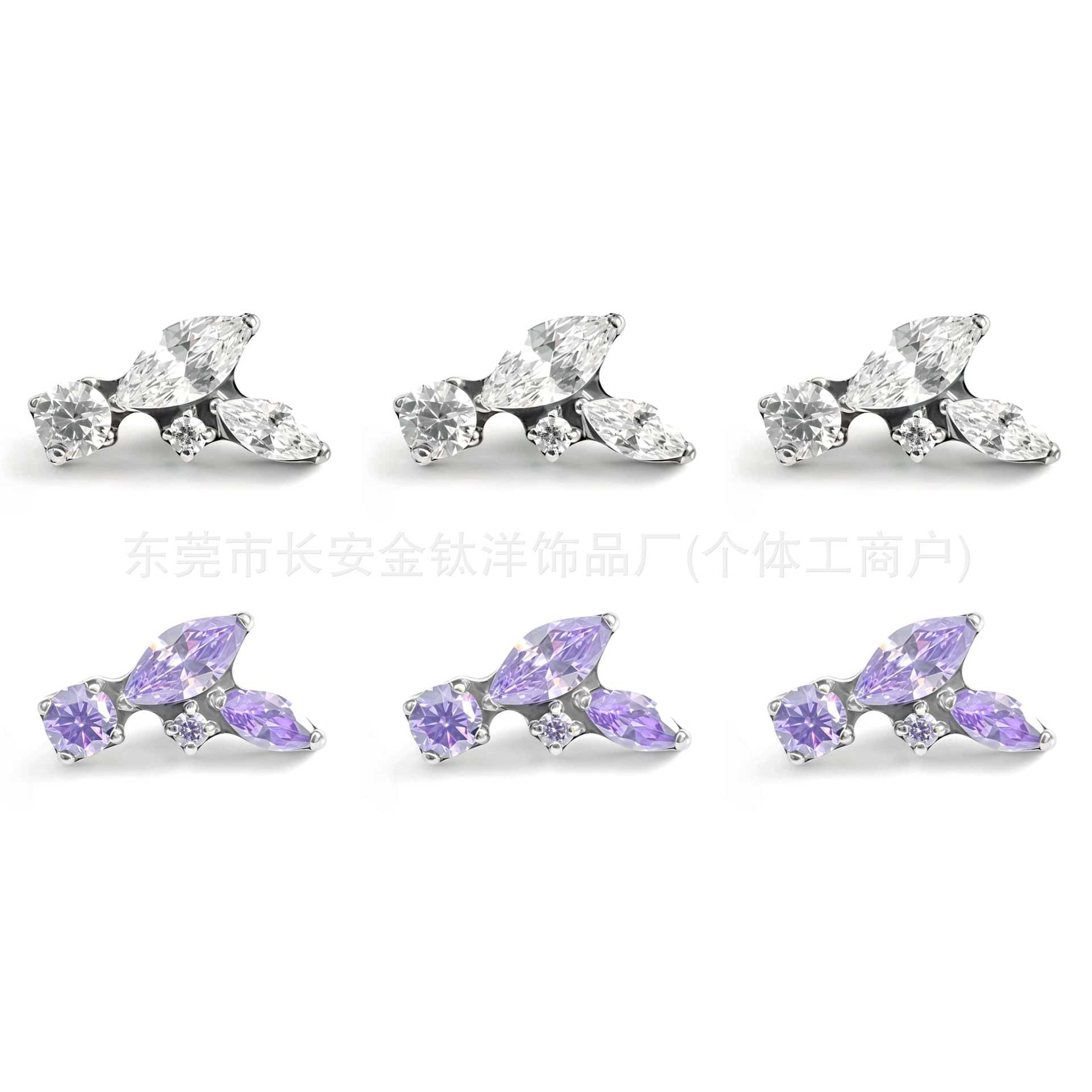 F136 Titanium Marquise Round Zircon Lip Piercing Ear Stud Ear Bone Stud G23 Titanium Alloy Body Piercing Jewelry detail image 5