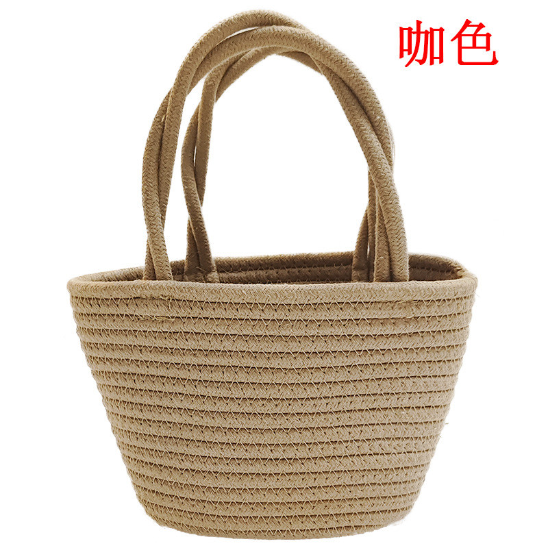 Bolsa tejida de algodón de mano Rosa giro nueva bolsa de almacenamiento de bolsa de playa de vacaciones bolsa de mano fresca pequeña