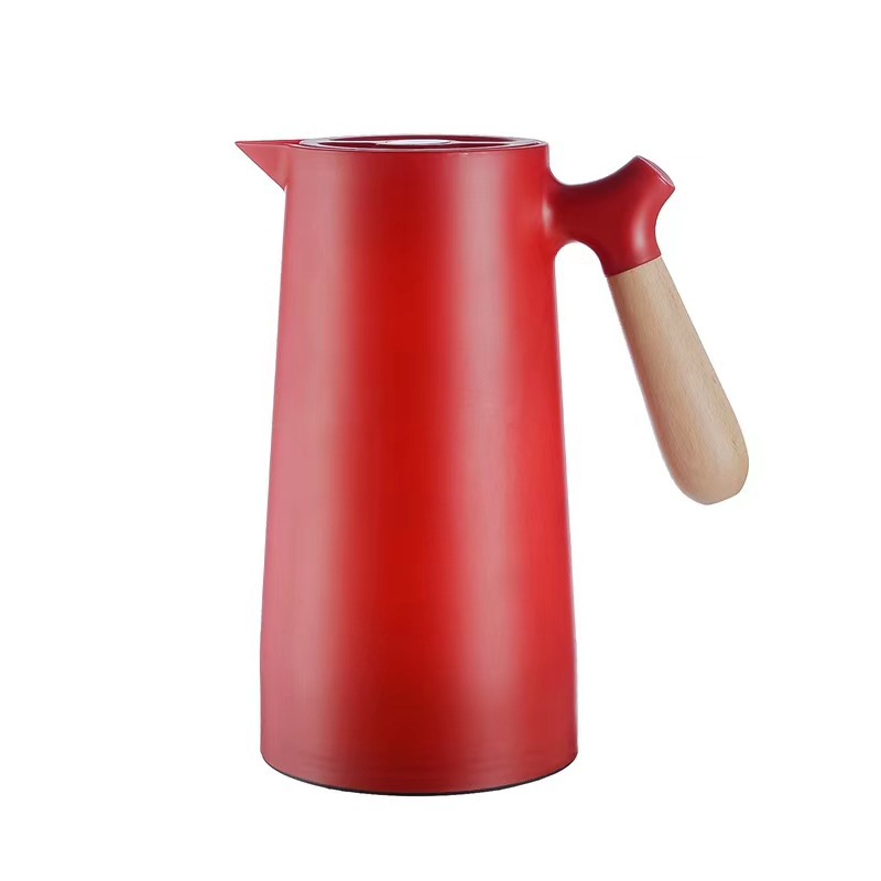 Hervidor térmico estilo europeo, cafetera térmica con mango de madera, botella térmica con logo personalizado