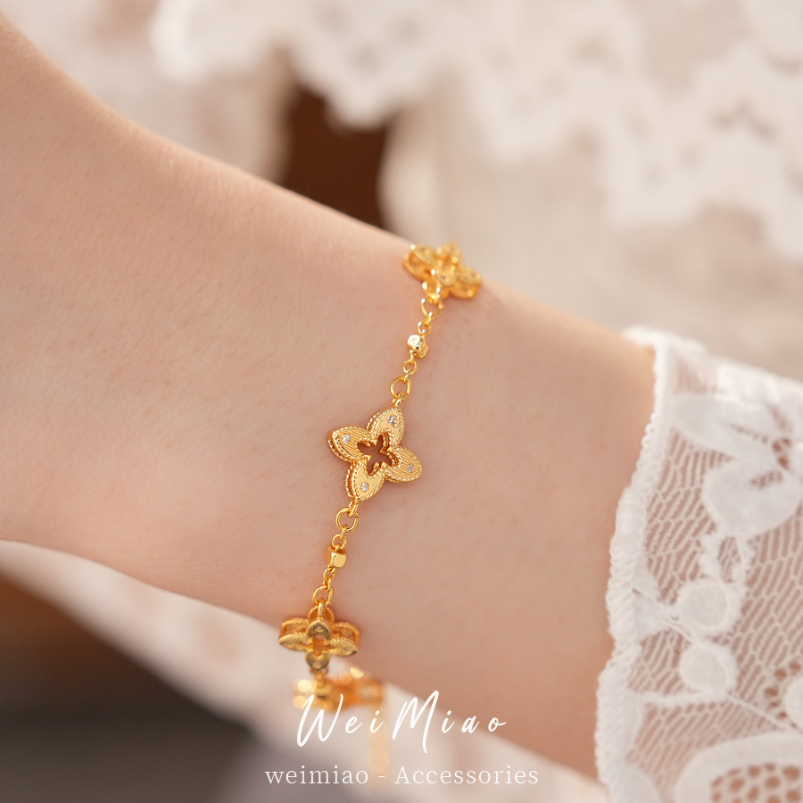 Medieval vintage pulsera de flores de piedra de silicio ligera pulsera de nicho de lujo temperamento retro alta sensación de joyas al por mayor image 5