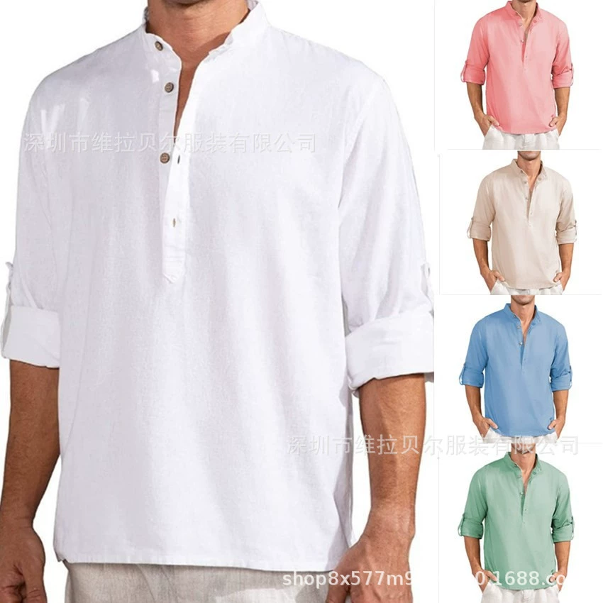 (Cross-border trading), solid long-sleeve, shirt, plus size, (Physicals), Amazon, cotton and linen