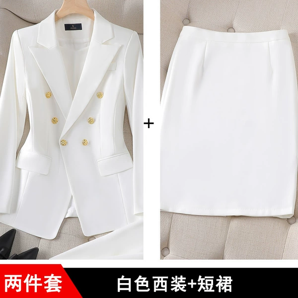 White classic suit jacket, mini-skirt