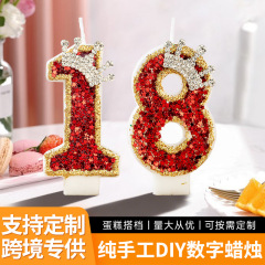 クロスボーダーデジタル誕生日キャンドル手作りシルバークラウンピンクスパンコールクラウンケーキデコレーションインターネットセレブガールプリンセス雰囲気