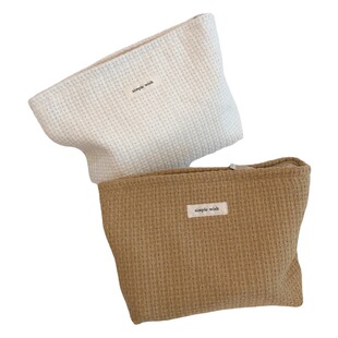 [Su Xi cloth bag] woolen woven plaid cosmetic bag hand bag literary retro simple women's light camel handbag
