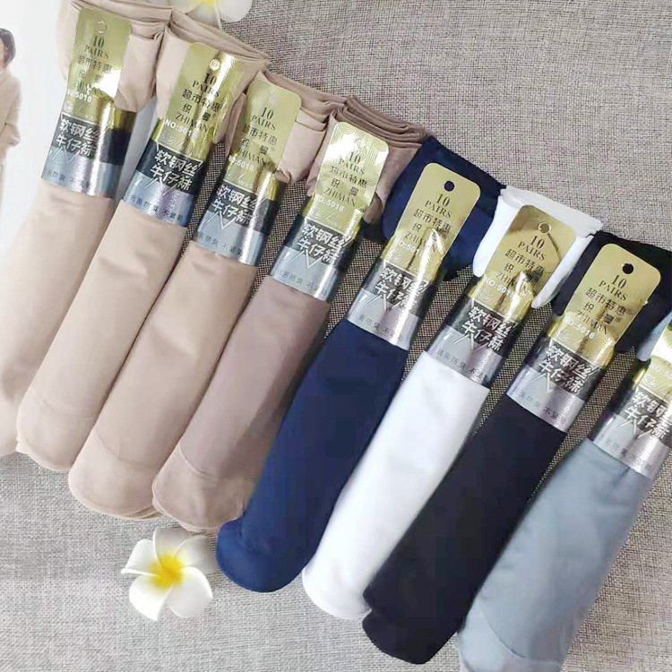 Manufacturers selling supermarket men's and women's short stockings anti-hook silk thickened lengthened women's white core-spun silk pair socks