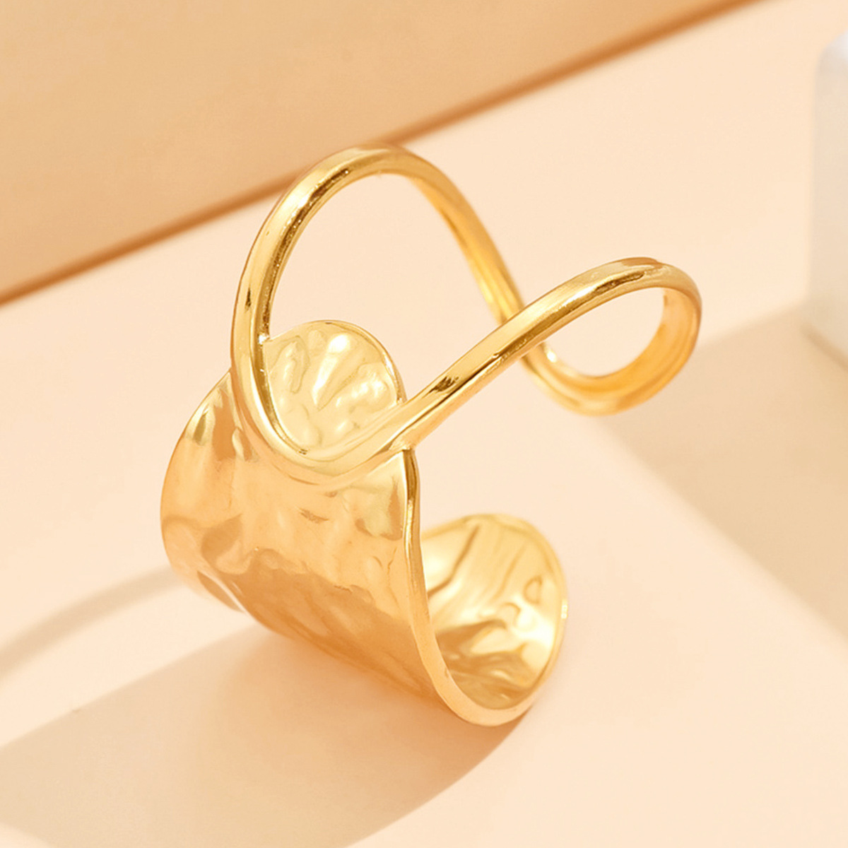 Cross-Border Stainless Steel Ring Personalized Flat Hollow Asymmetric Design Geometric Open Ring Women's Non-Fading Ring