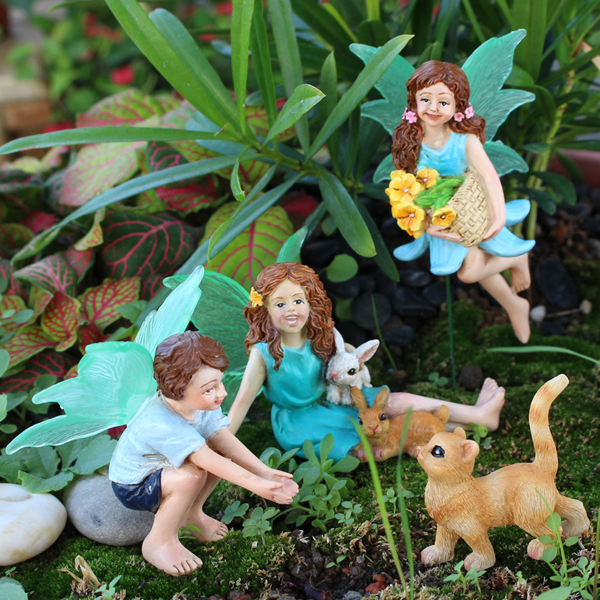  courtyard balcony gardening luminous luminous flower fairy animal set four decorative gifts home simulation resin insert