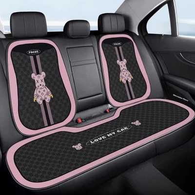 Car Seat Cushion, Universal Seat: Seat cushion, seat cover - e0539i-pink-violent-bear-back-row-three-piece-set-velvet-pad-a03-code