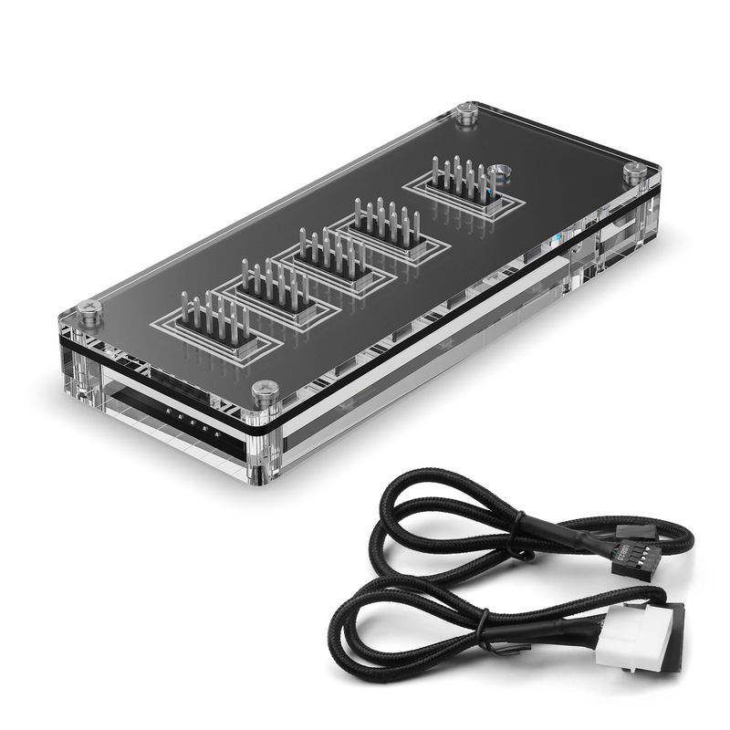 Acrylic punk style computer desktop 9pin one-to-four hub diy light with fan plug-in usb docking station