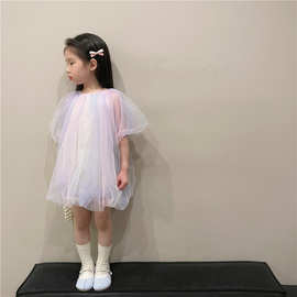 童装儿童裙子2023夏季女童七彩纱裙时尚公主裙洋气宝宝连衣裙Q397
