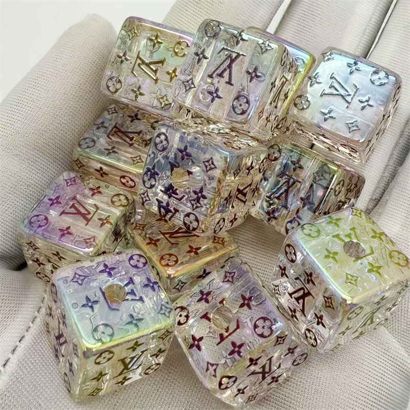 16mm亚克力透明印花大牌方块珠直孔串珠 diy手机绳钥匙扣饰品配件|undefined