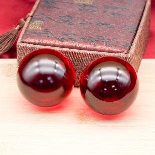 Red Glass Fortune Bead Cylinder Ornament Red Bead Glass Ball Red Bead Copper Cylinder Accessory for Handling