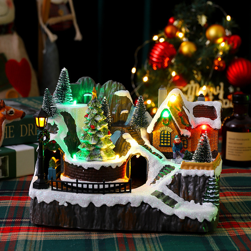 クリスマス装飾品発光オルゴール置物クリスマスプレゼントヨーロッパ式ダブル回転電車サンタクロース置物|undefined
