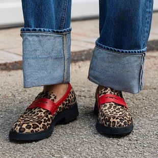 2024 Summer Wish Export Style Comfortable Low-Heeled Leopard Print 40-43 Large Size Round-Toe Loafers for Women