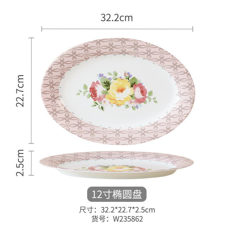 Juego de vajilla de porcelana de hueso de alto valor floral romántico, plato, cuchara, boda, nuevo hogar, vajilla de cerámica, tazón de sopa para el hogar image 18