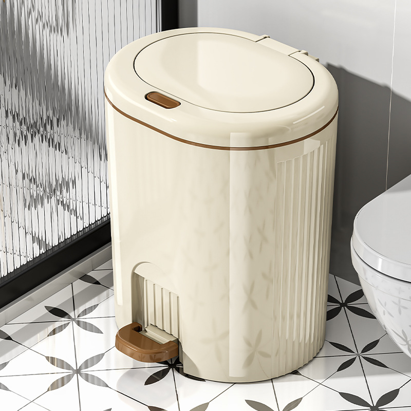 Trash Can for Home Bathroom with Lid, Large Capacity for Kitchen, Living Room, Light Luxury, Foot-Operated, Commercial Use, 2025 New Model