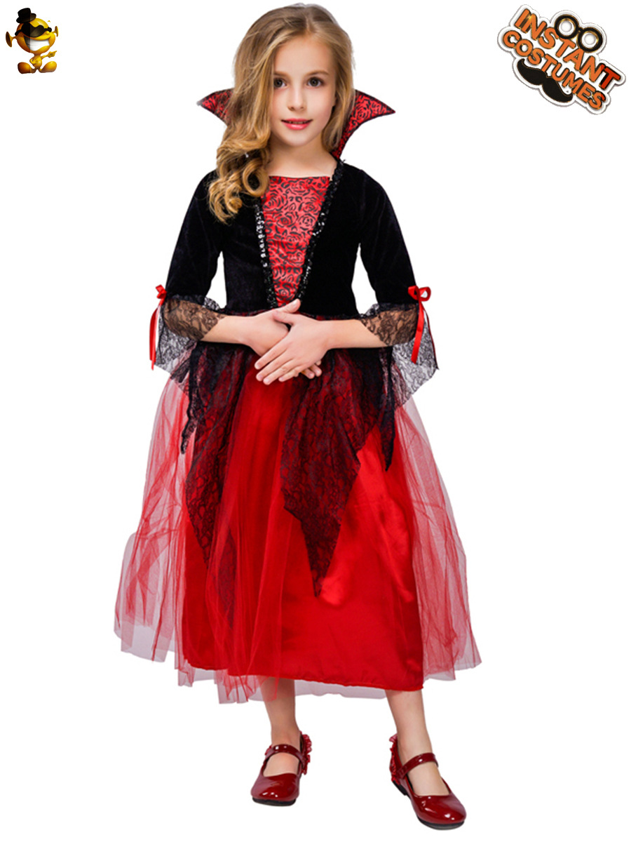 Halloween Cosplay traje mascarada partido traje de los niños traje de rendimiento horror niña vampiro