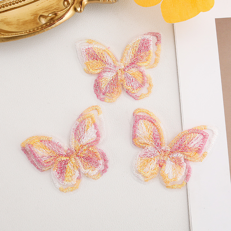 オーガンザ二層レース蝶 diy 手作り素材刺繍花ドレススカートパッチステッカー装飾|undefined