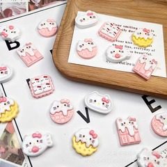 ピンク系かわいいピンク白猫クッキーチョコレートシミュレーション食游diyクリームゴムヘアピン樹脂アクセサリー